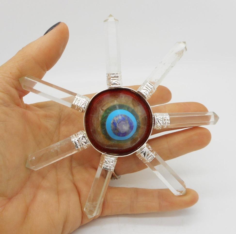 Chakra Pyramid Energy Generator 7 Stones with Crystal Quartz Points Large Size eBay