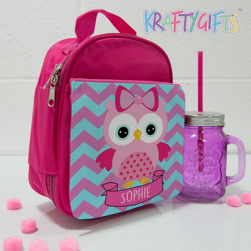 School Lunch Bag Cute Owl Girls Girls Pink Insulated *Personalised