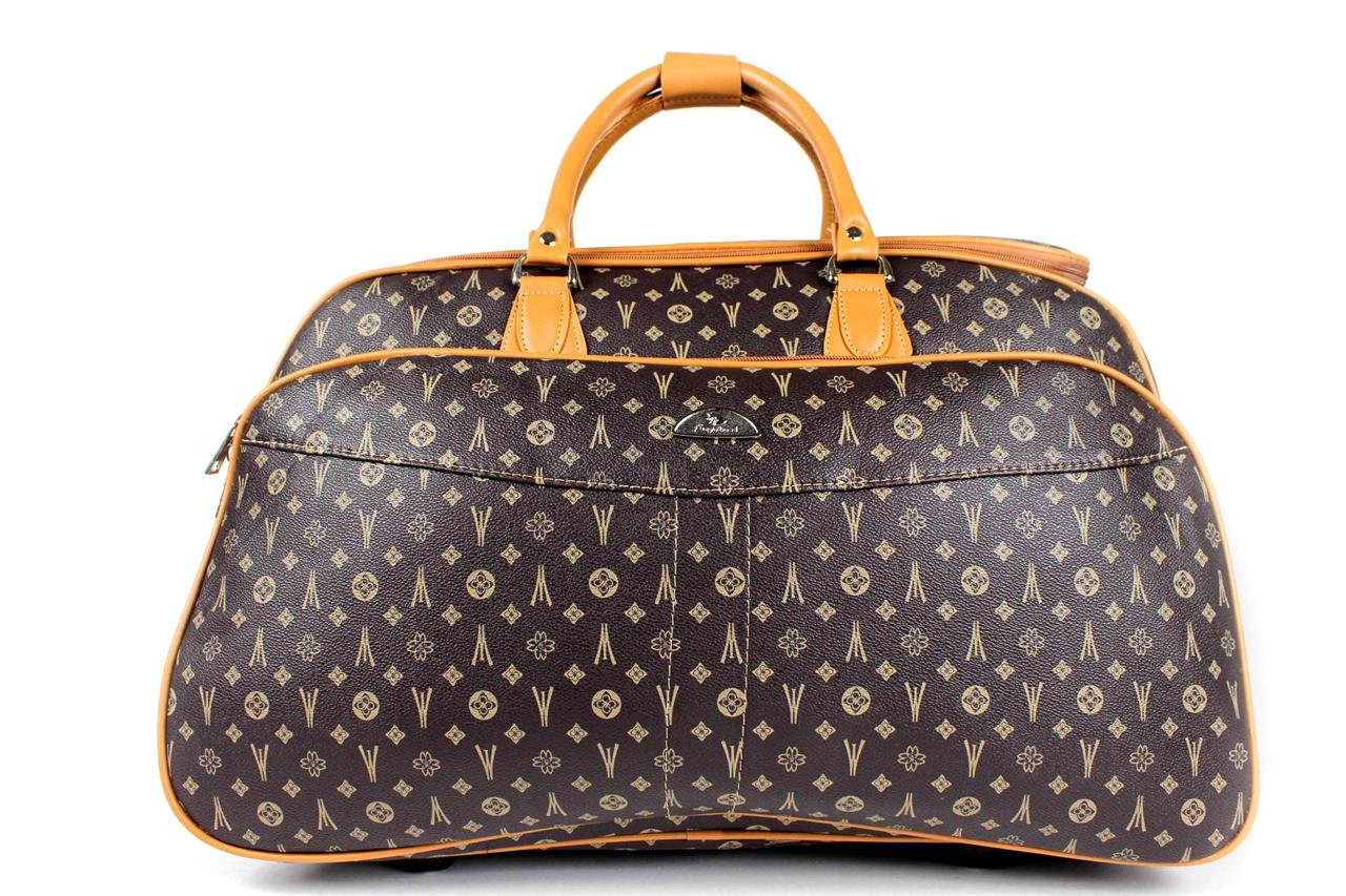 Ladies Women Designer Holdall Handle Wheeled Trolley Travel Luggage