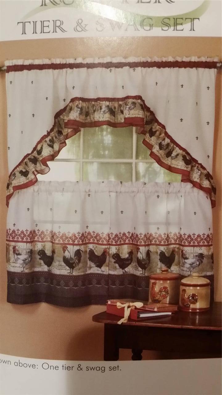 Kitchen Curtain Tier & Swag Set Roosters Curtains eBay