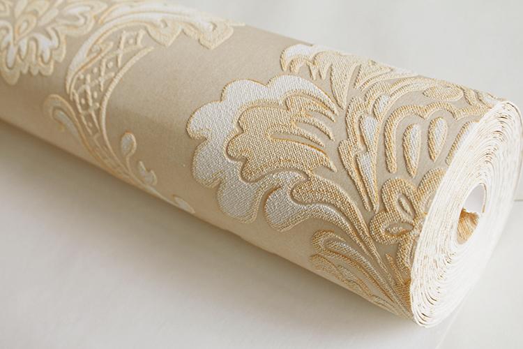 Vintage Cream Luxury Damask Textured Embossed Flocking Nonwoven Roll