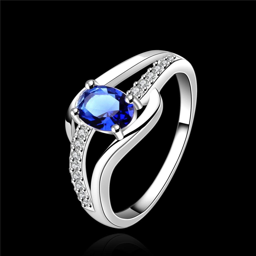 Wholesale Women New Elegant 925 Sterling Silver Sapphire Ring Size 7 8