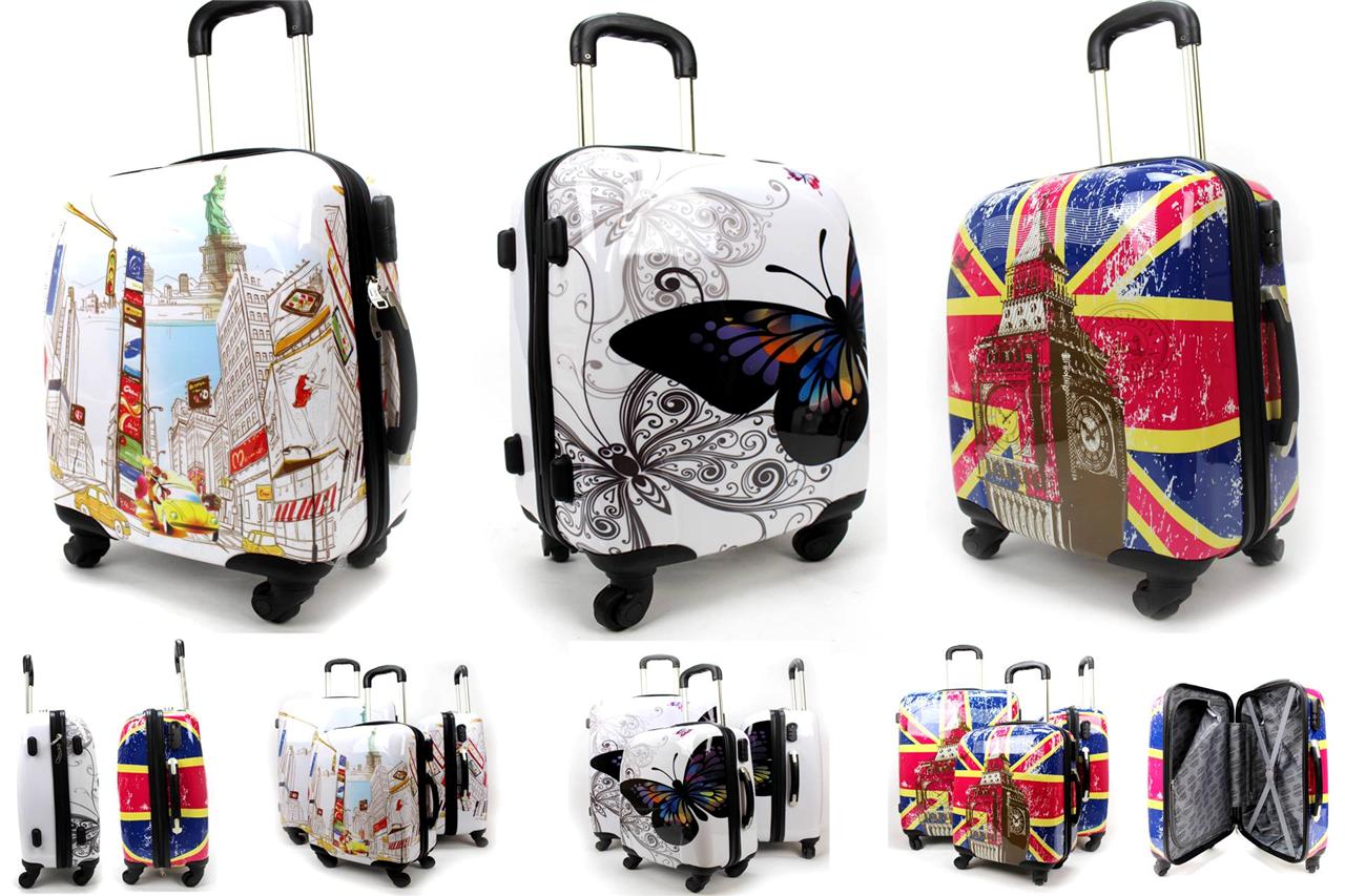 Hard Shell PC 4 Wheel Suitcase ABS Printed Cabin Travel Luggage Trolley