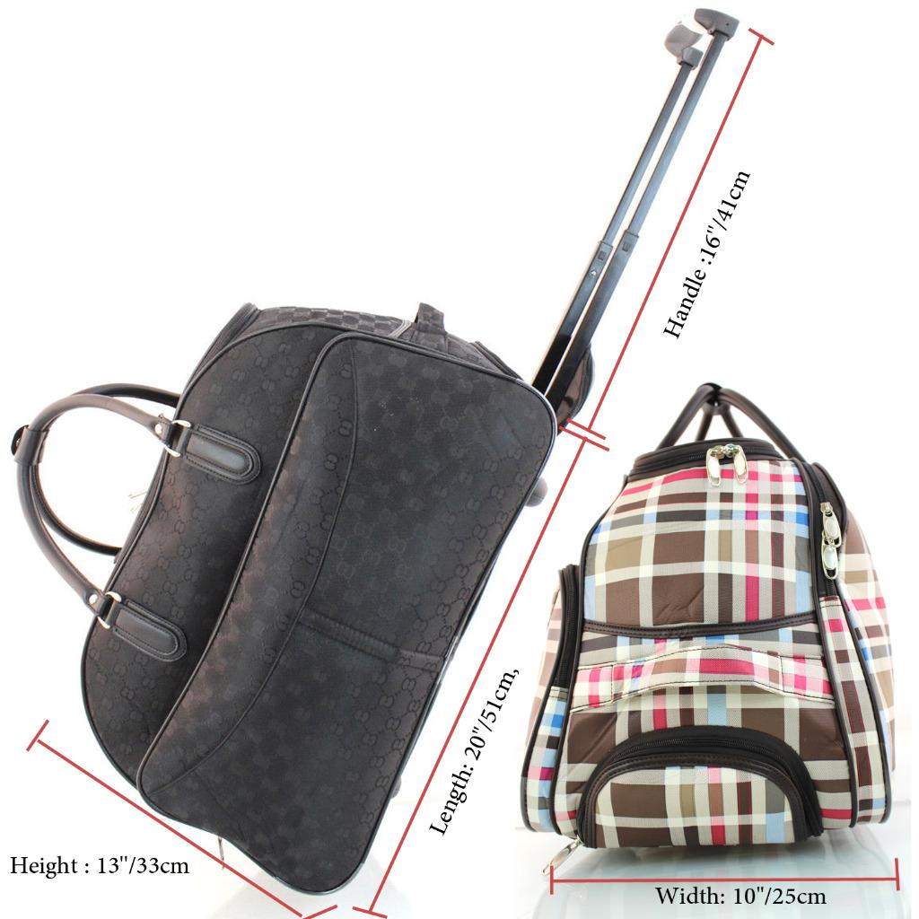 New Womens Designer Inspired Wheeled Holdall Cabin Bag Luggage Weekend