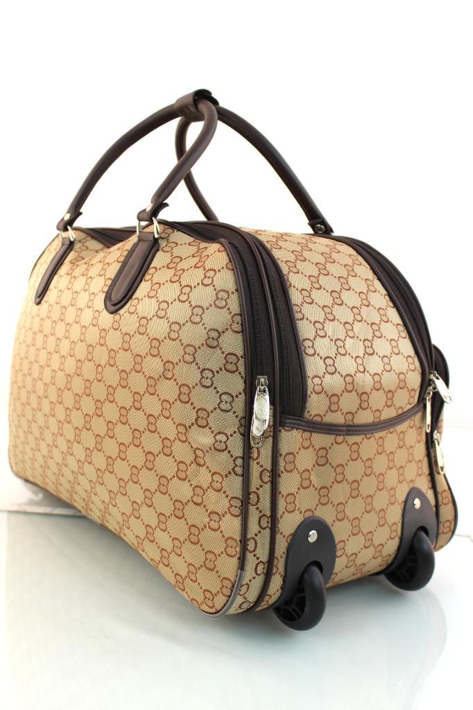 New Womens Designer Inspired Wheeled Holdall Cabin Bag Luggage Weekend Bag Tote | eBay