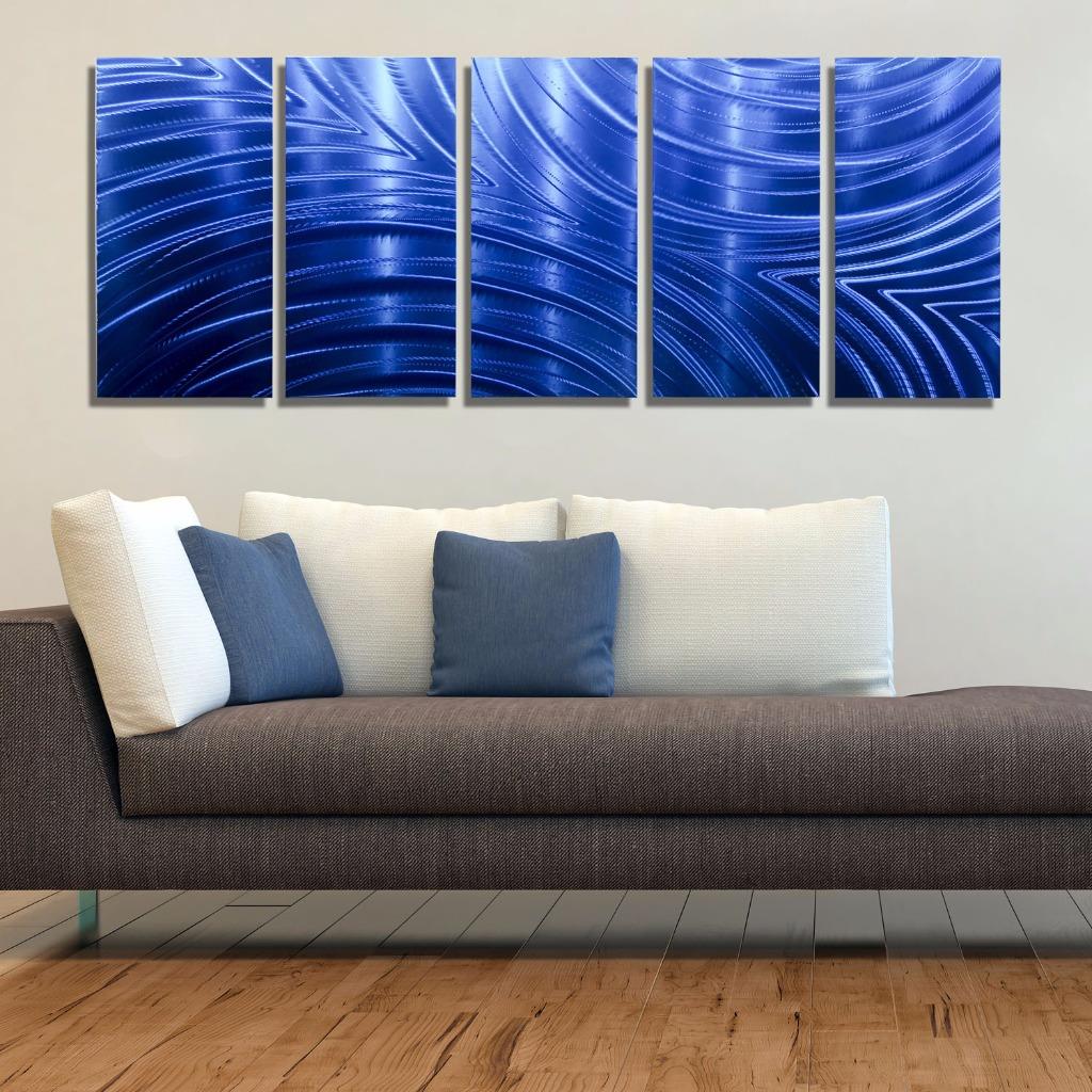 Large Blue Multi Panel Contemporary Metal Wall Art ...