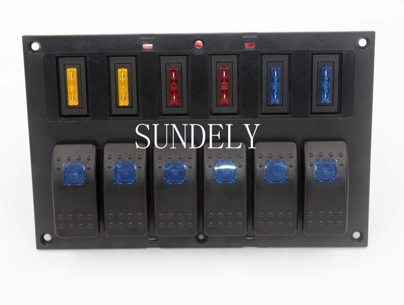 6 Gang BLUE LED Marine Boat Caravan Rocker Switch Panel ... warrior boat fuse box 