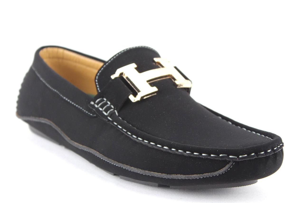 Men�s Gold H Buckle Casual Moccasin Slip On Driving Shoes