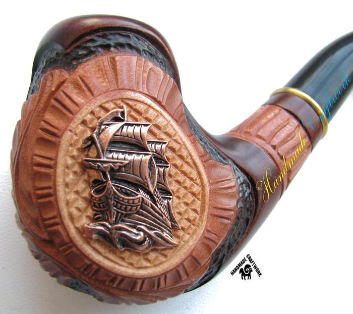 HAND CARVED Tobacco Smoking Pipe/Pipes "SHIP VESSEL SAILBOAT"+ Free