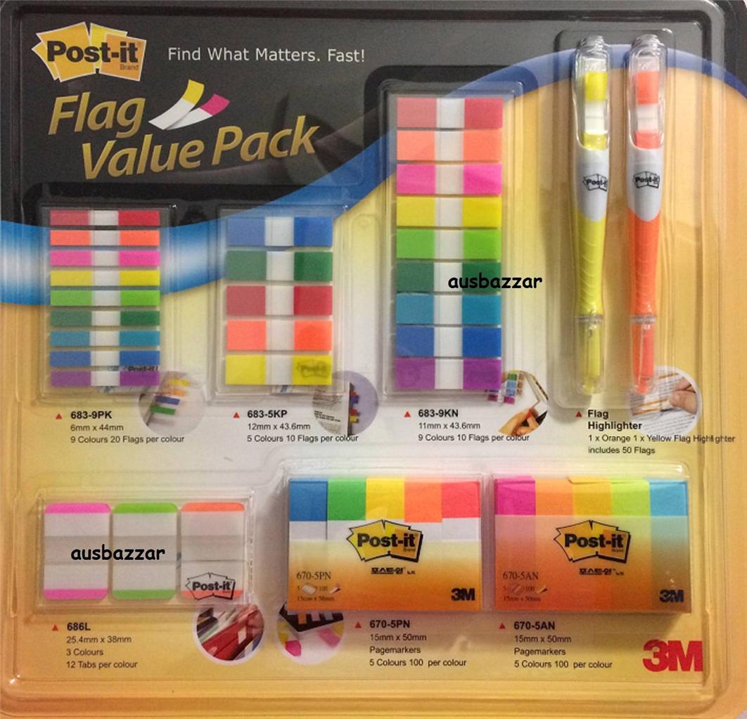 3M Postit Flags Value Pack Assorted Colors including Highlighters