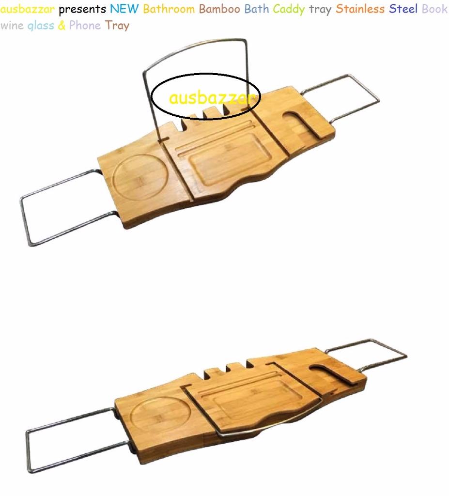 New Bathroom Bamboo Bath Caddy Tray Stainless Steel Book Wine 887593564 O Jpg