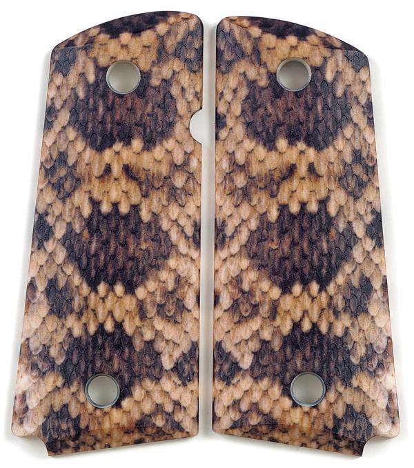 Custom Compact Officer 1911 Grips Ambidextrous Rattlesnake Rattler Snake Skin