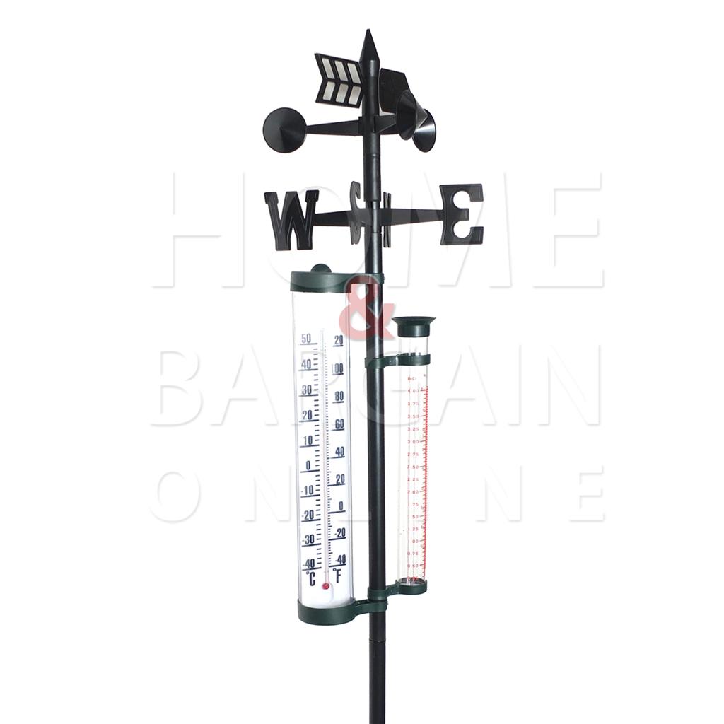 GARDEN WEATHER STATION VANE THERMOMETER RAINFALL OUTDOOR MEASURE STAND