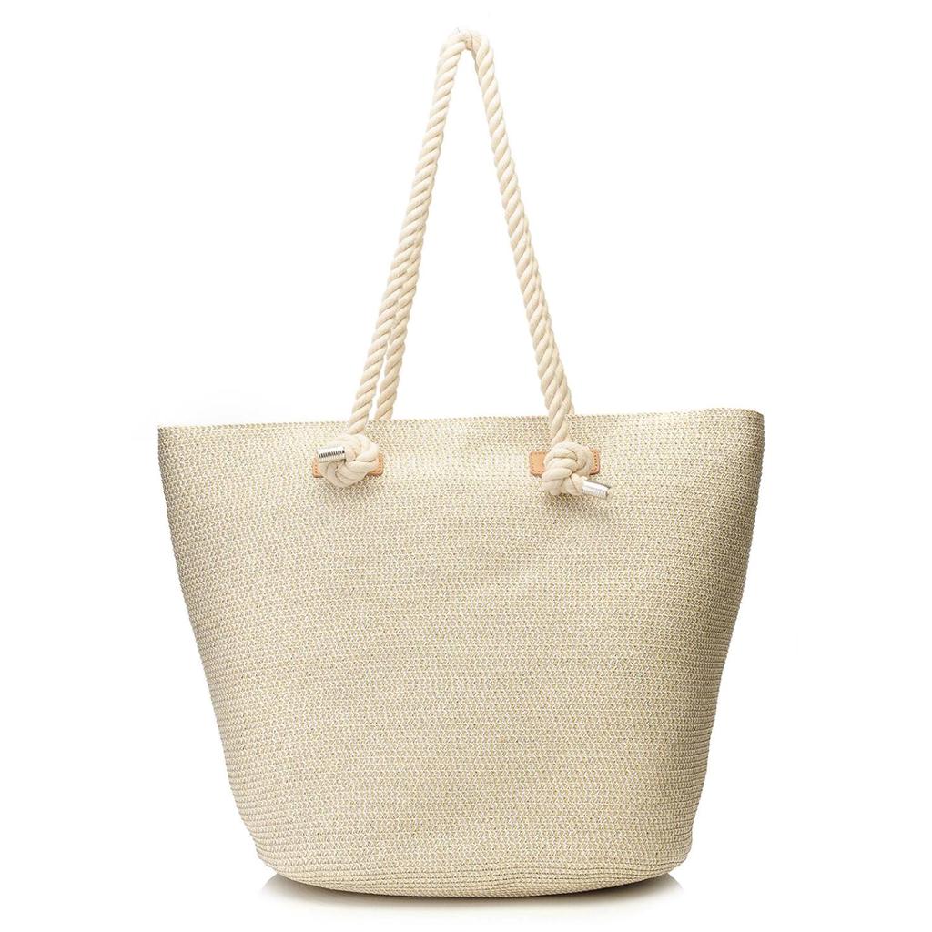 Magid Metallic Woven Straw Double Rope Handle Bucket Tote Bag NWOT NEW