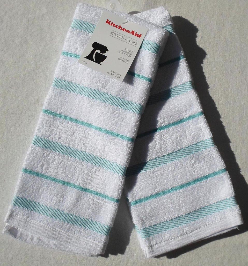 KitchenAid 2pc Dish Color Choice Towel Cotton Terry Striped Blue Gray