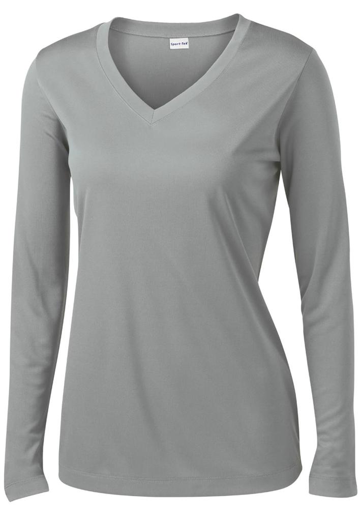 Ladies Dri Fit Long Sleeve V Neck Sport Tek Moisture Wicking T Shirt