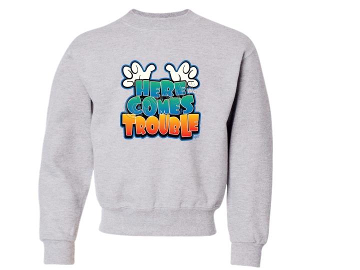 Here Comes Trouble JERZEES CREW NECK SWEATSHIRT THE BEST SIZE 6-8=SM To 18-20=XL - Picture 3 of 9