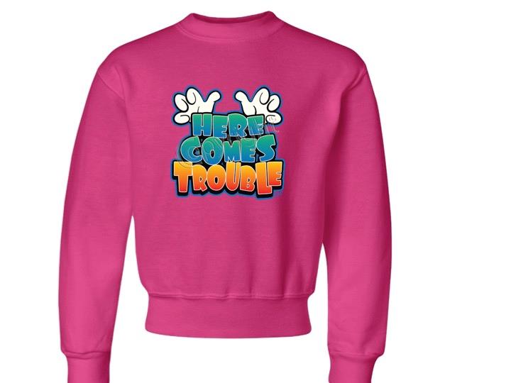 Here Comes Trouble JERZEES CREW NECK SWEATSHIRT THE BEST SIZE 6-8=SM To 18-20=XL - Picture 5 of 9