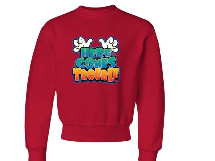 Here Comes Trouble JERZEES CREW NECK SWEATSHIRT THE BEST SIZE 6-8=SM To 18-20=XL - Picture 6 of 9