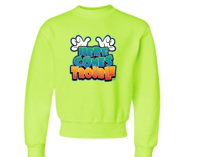 Here Comes Trouble JERZEES CREW NECK SWEATSHIRT THE BEST SIZE 6-8=SM To 18-20=XL - Picture 4 of 9