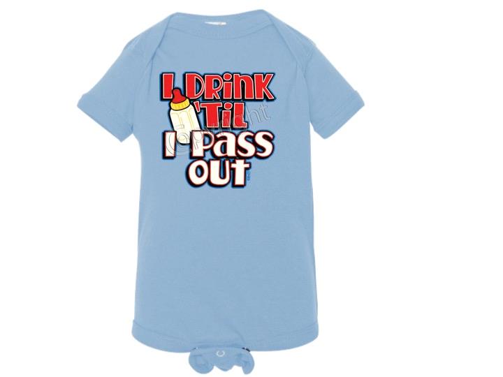 I DRINK TIL I PASS OUT Lap Shoulder Creepers RABBIT SKINS Newborn To 24Mo - Picture 4 of 7