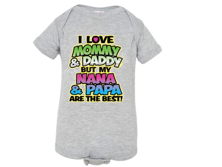 I LOVE MOMMY DADDY BUT NANA PAPA THE BEST NEON Lap Shoulder Creepers NB To 24Mo - Picture 7 of 7