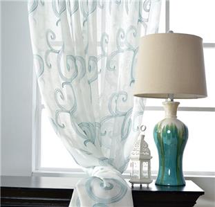 Teal Scroll Embroidery Pinch Pleat Custom Door Window