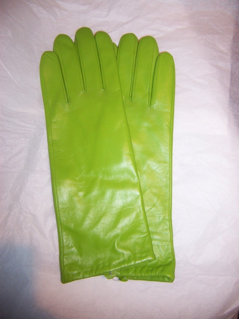 Lime Green long Cashmere lined Leather Gloves eBay