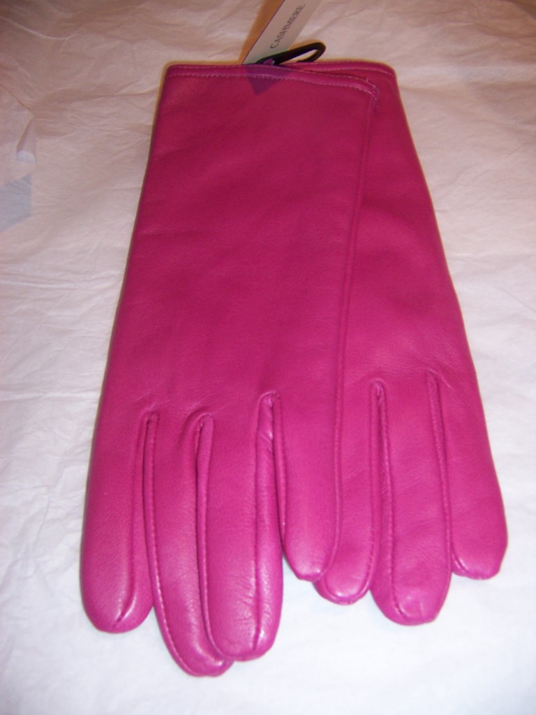 Hot Pink 100 cashmere lined Leather Gloves,