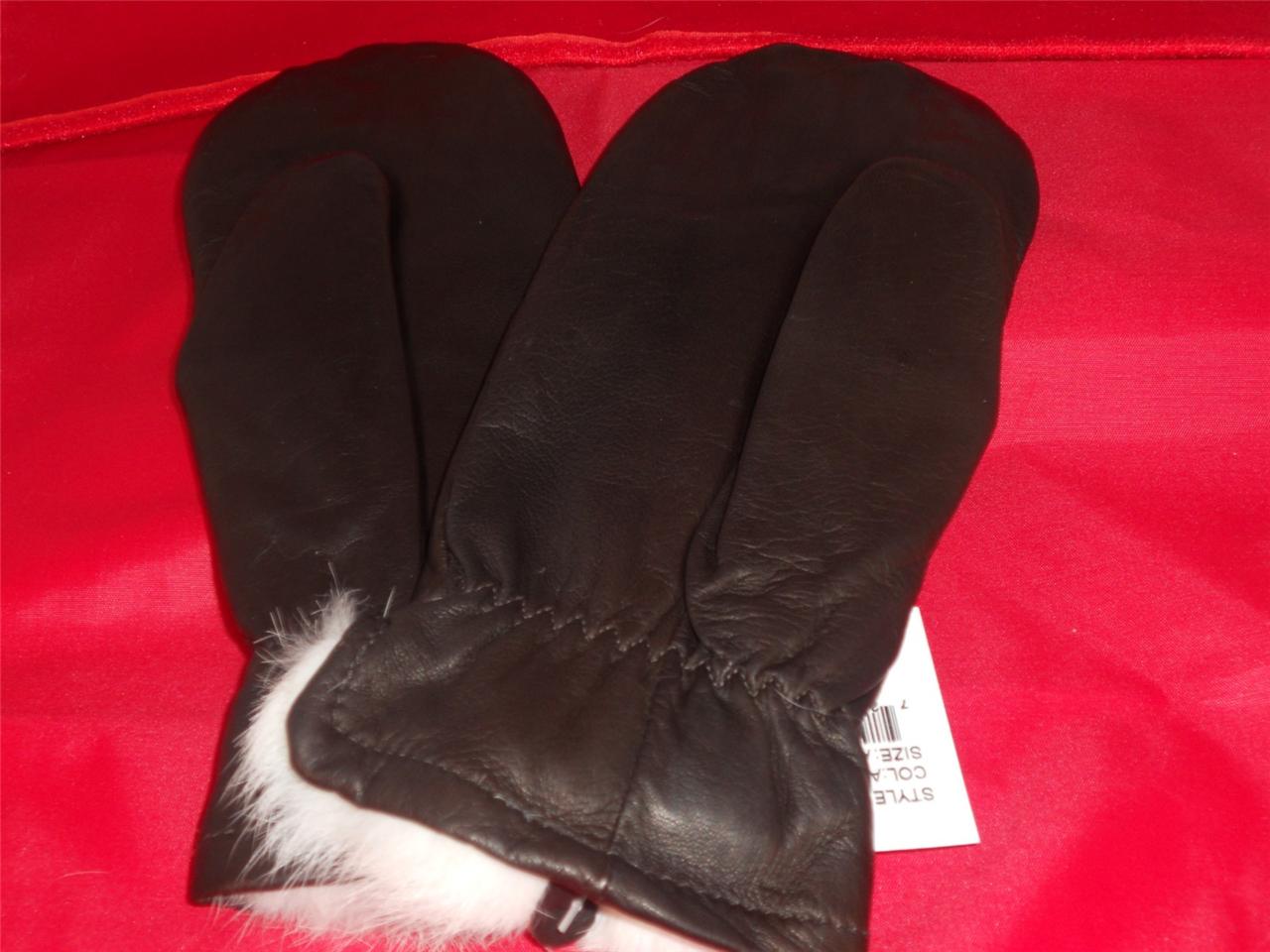 GRANDOE Rabbit Fur Lined Leather Mittens Brown eBay