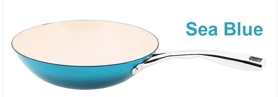 sea blue cast iron wok