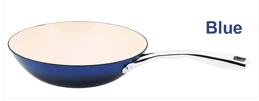 blue cast iron wok