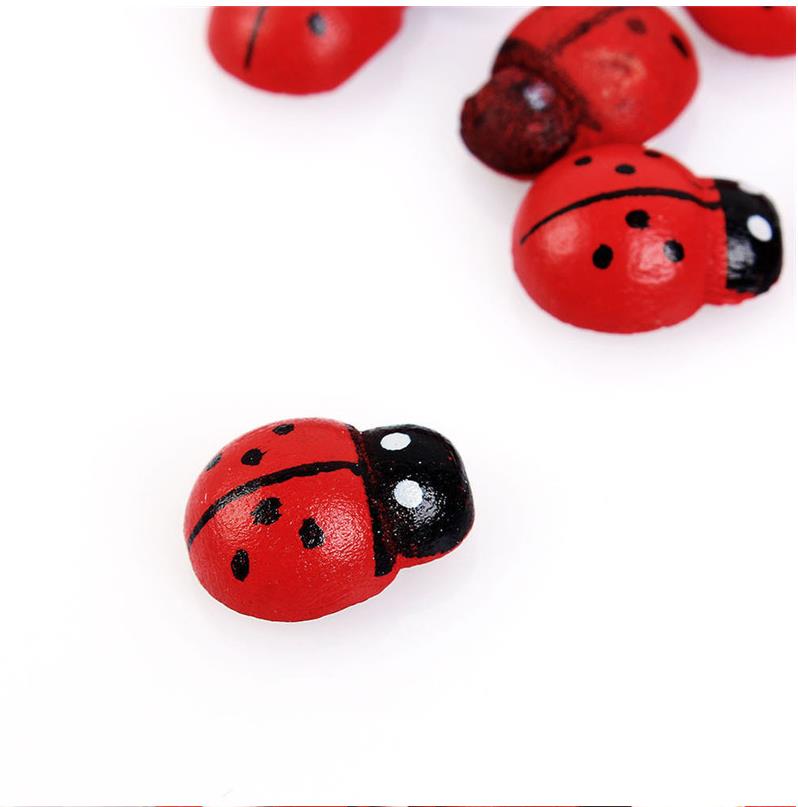 100 Mini Wooden Ladybird Ladybug Sticker Adhesive Fridge Party