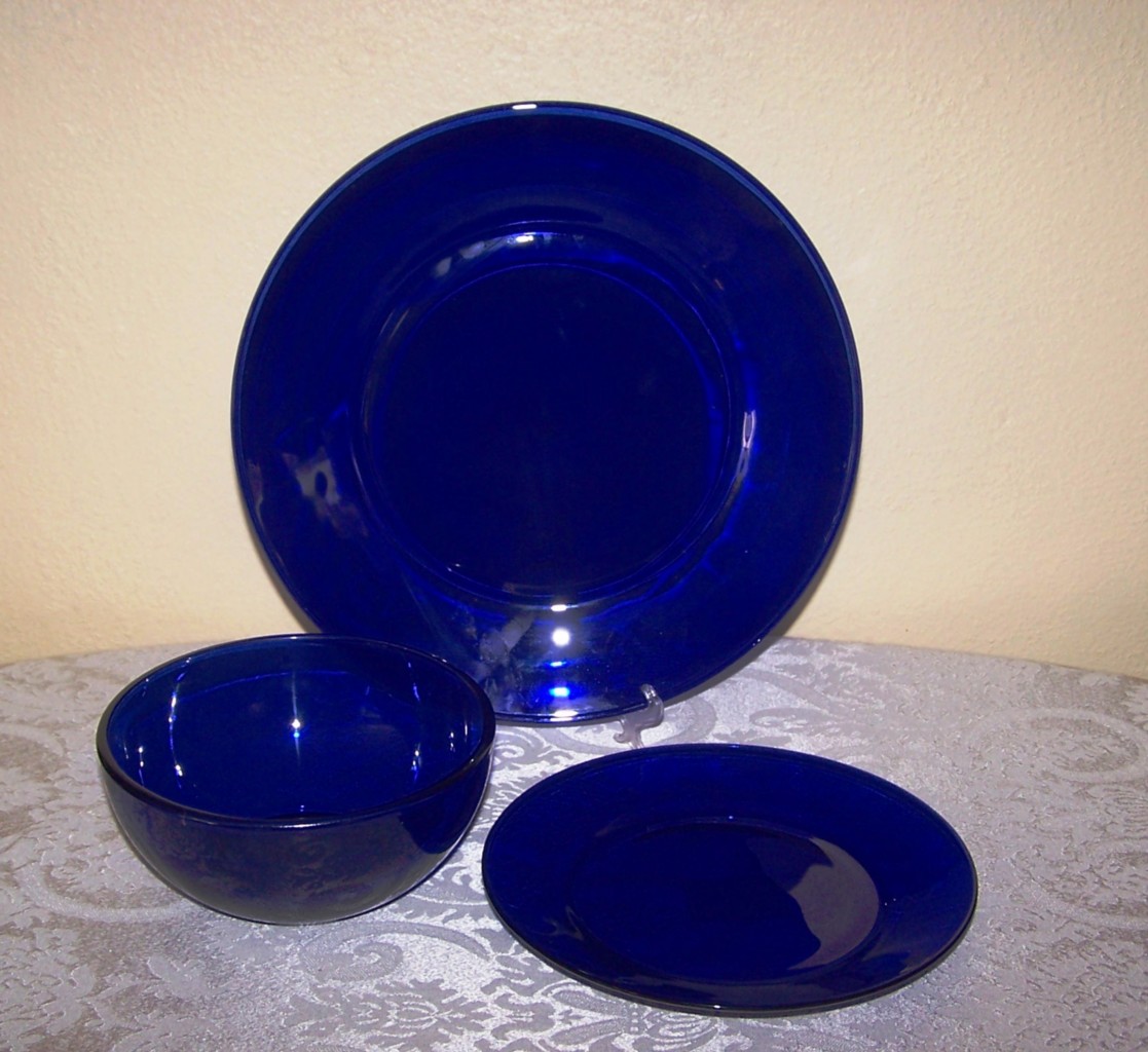 usa tumblers in made Libbey Blue Dinnerware New 12pc. Cobalt Bowls Plates Glass