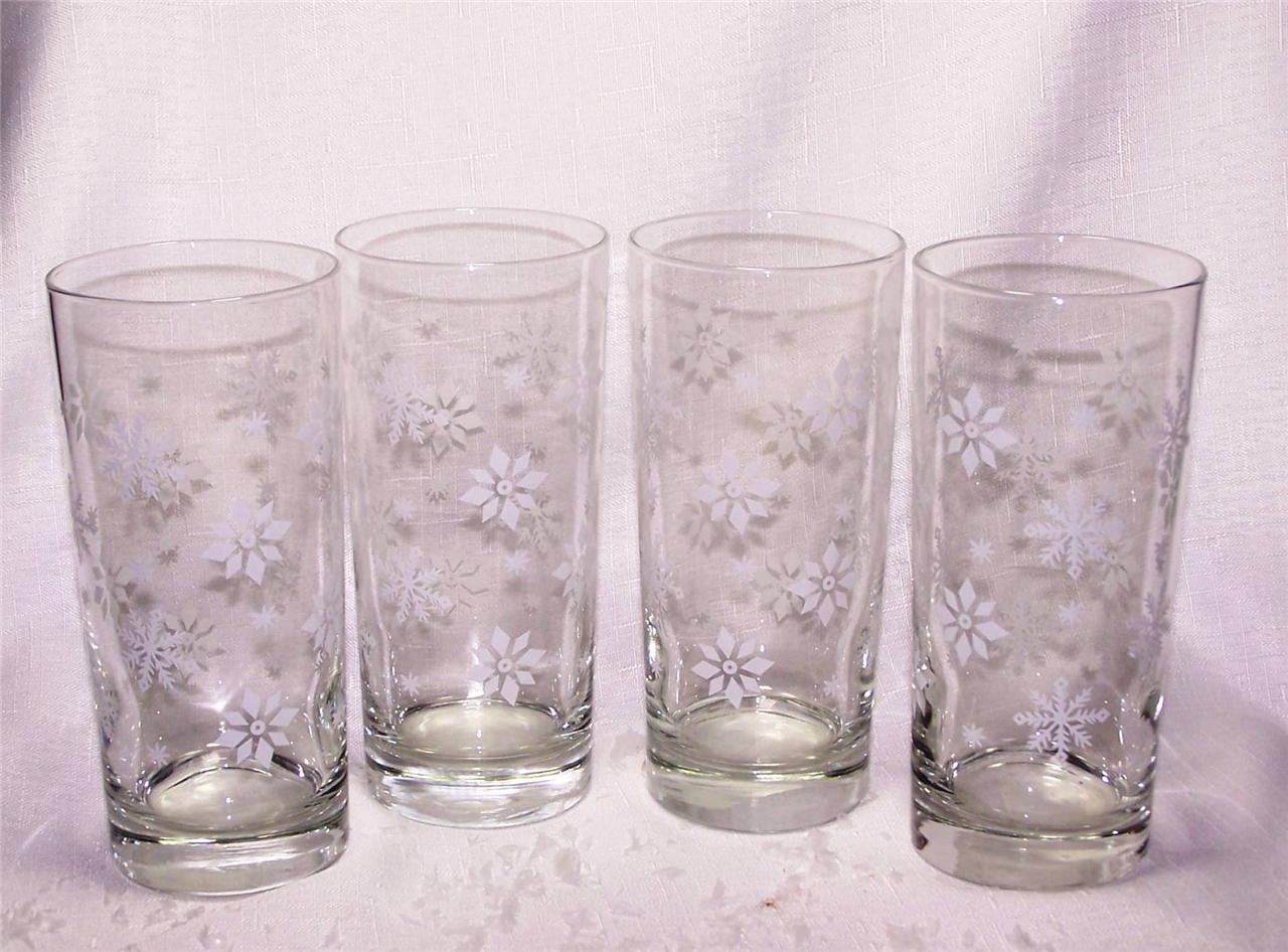 Libbey Glass 4 Christmas 15oz. White Snowflake Tumblers Glasses eBay