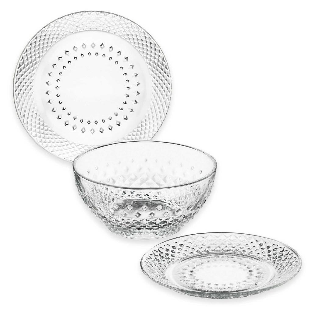 Libbey Glass 12pc Clear Glass Montclair Dinnerware Set Plates Bowls eBay