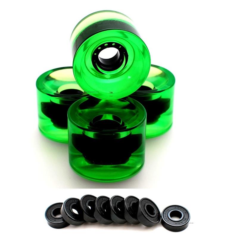 Combo 65mm Longboard Cruiser Skateboard Wheels Gel Green Abec 7 Bearing