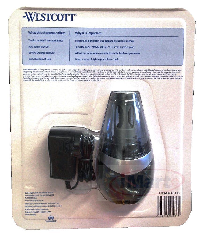 Westcott iPoint Orbit ELECTRIC Pencil Sharpener Titanium Bonded Non