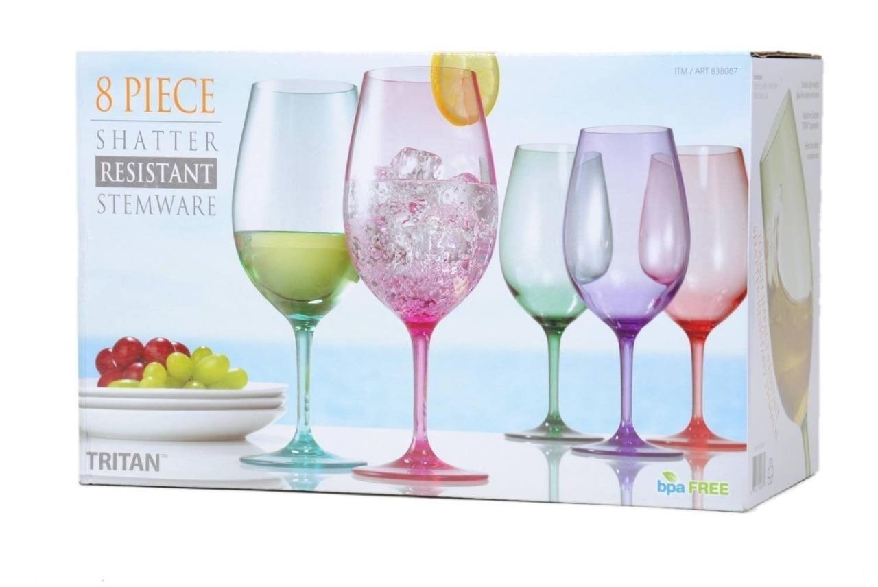 8 Acrylic Plastic Wine Glass Set Coloured TRITAN Party Drinking Glasses