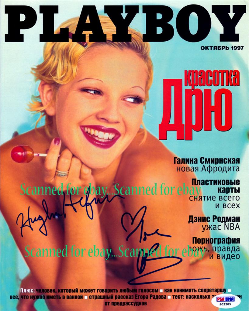 Drew Barrymore Hugh Hefner Signed Oct Russian Playboy Psa Dna