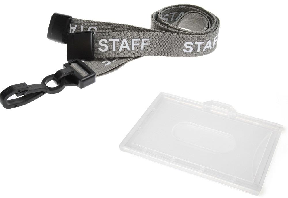 STAFF Lanyard Grey Neck Strap With Security Pass Badge ID card Holder