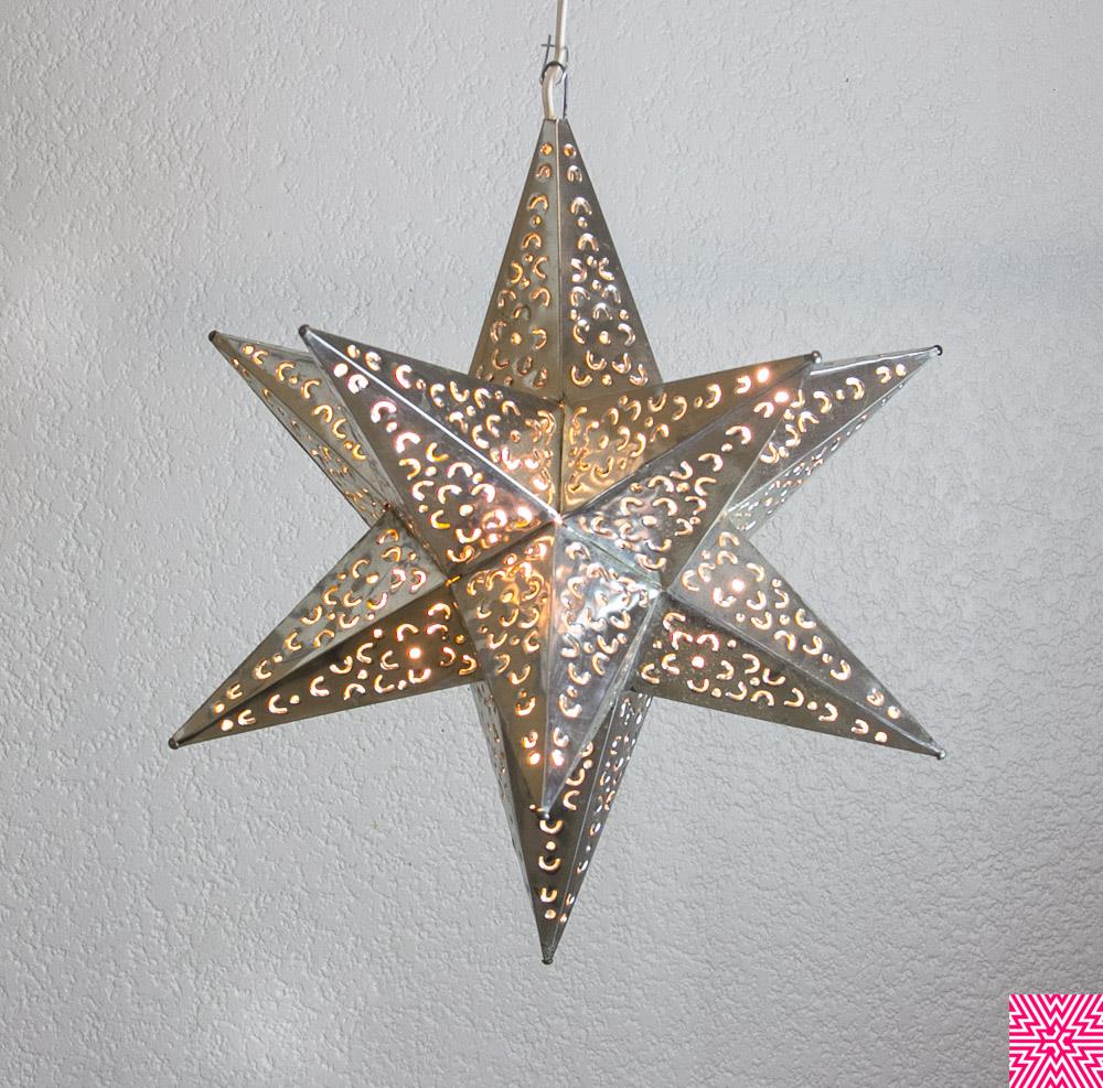 Moravian Star Punched Metal Tin Pendant Light Lamp Hanging Handmade