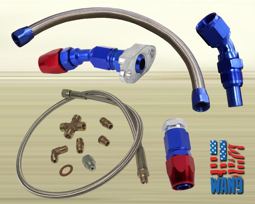 Turbo Oil Drain Return + Feed Braided Line kit Flange fitting for T3/T4