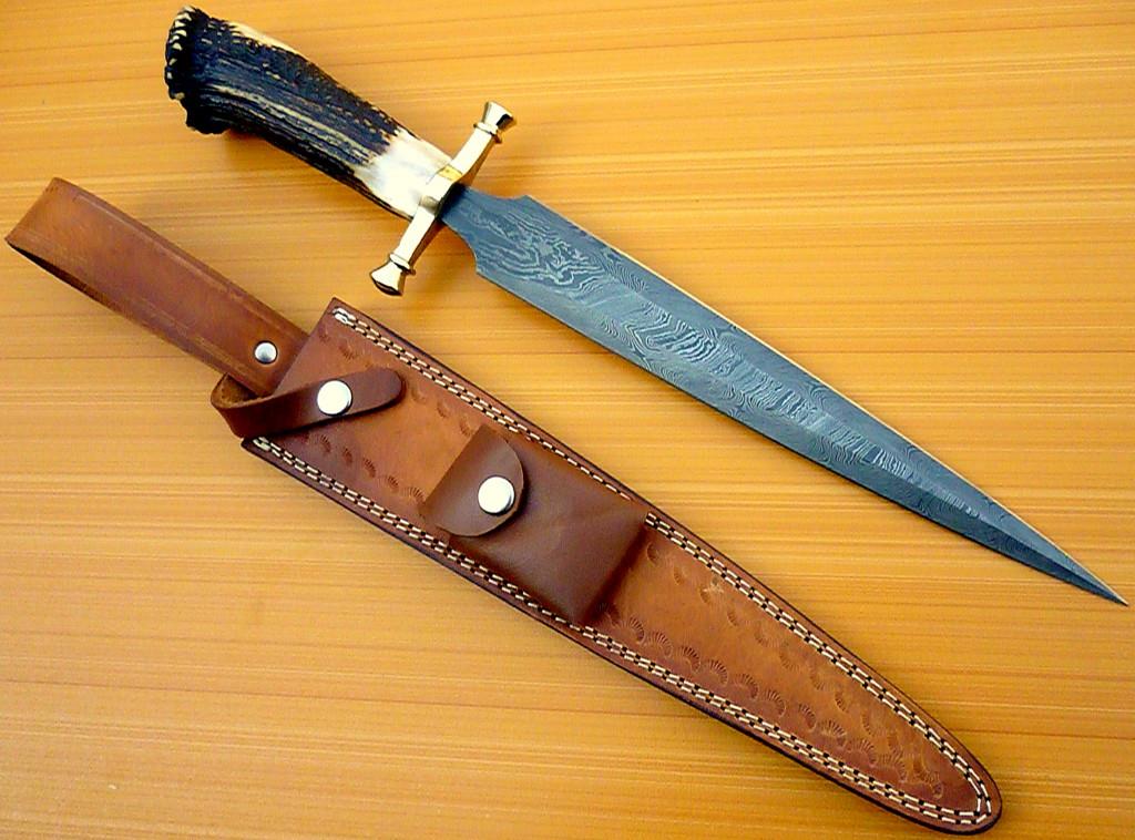 CUSTOM DAMASCUS STEEL BOWIE KNIFE / SWORD / STAG CROWN ARKANSAS