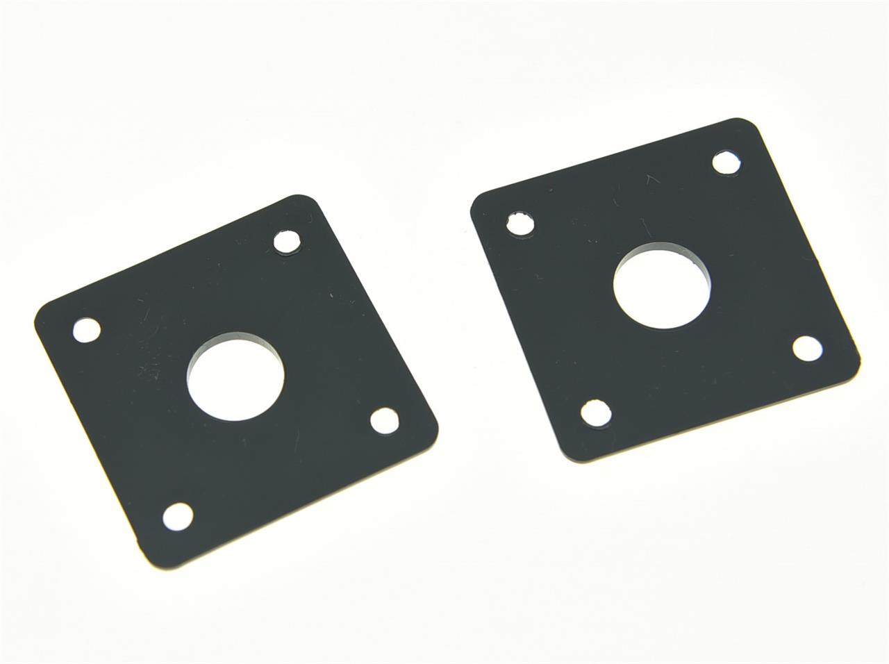 2x Black Plastic Flat Bottom Guitar Jack Plate Square Jackplate 33x33mm