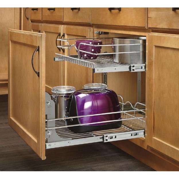 Kitchen Metal Rack Pull Out Cabinet Basket 2 Tier Shelf Storage