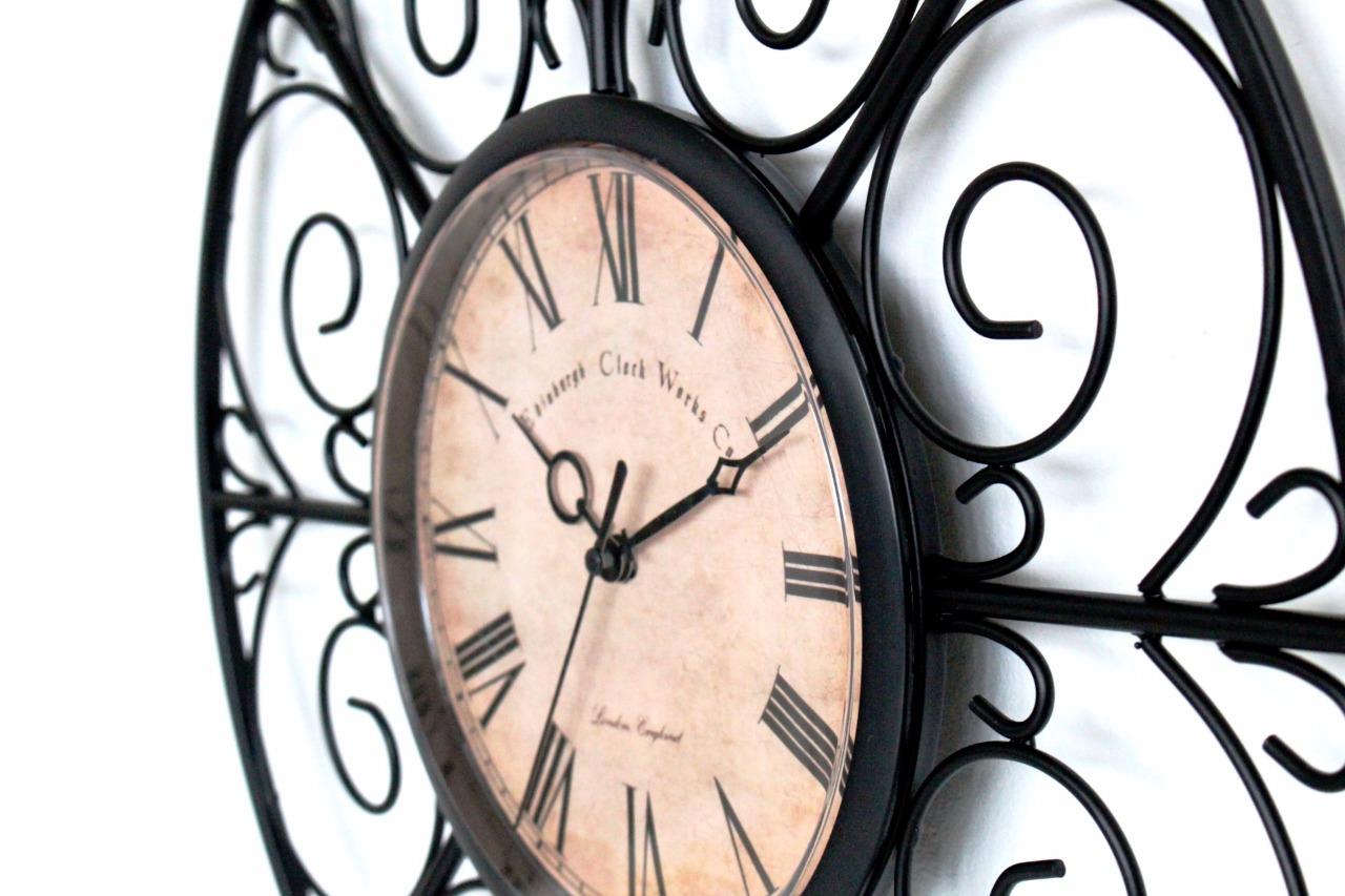 40cm Large Black Metal Iron Wall Clock Vintage Style Retro Home Decor