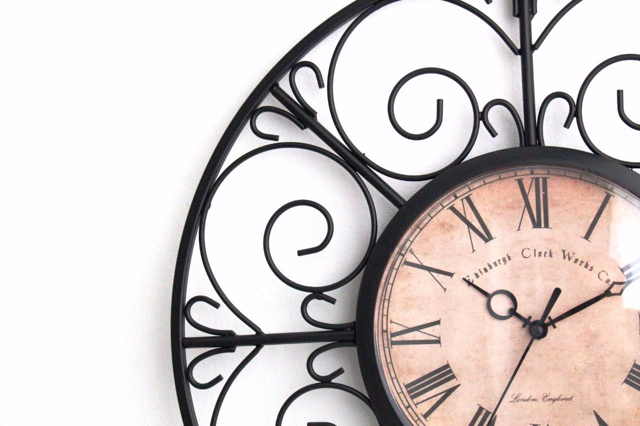 40cm Large Black Metal Iron Wall Clock Vintage Style Retro Home Decor
