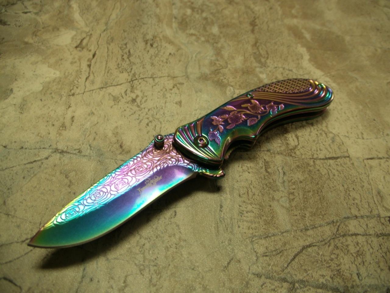 Femme Fatale Spring Assisted Pretty Rainbow Rose Ladies Purse Pocket