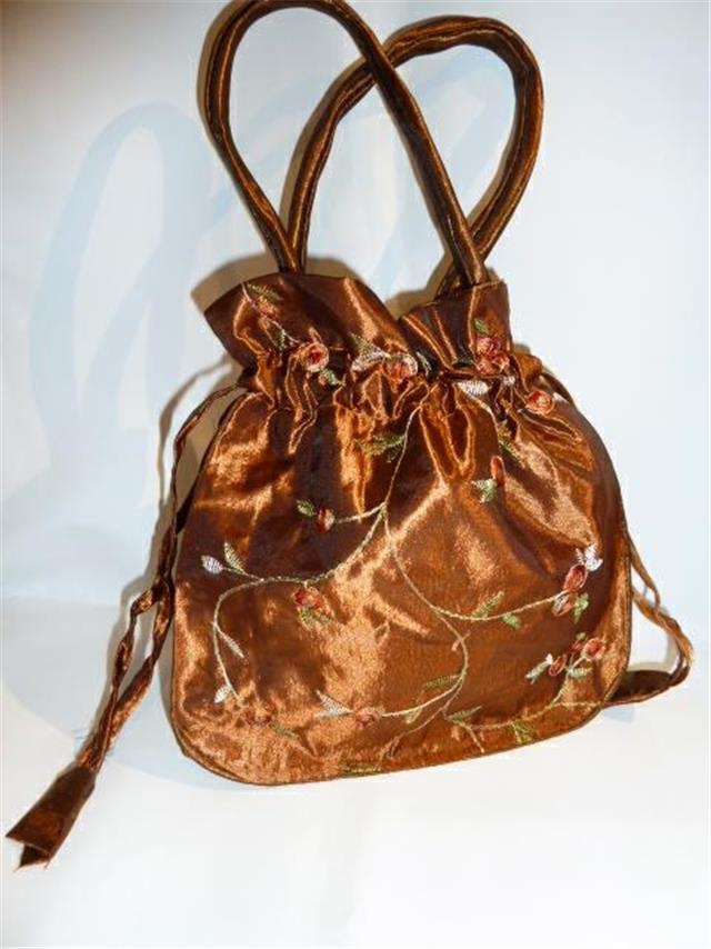 EMBROIDERED EVENING BAG SILKY MATERIAL DRAWSTRING CHOICE OF 6